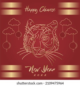 Chinese new year 2022, golden tiger head, tiger illustration