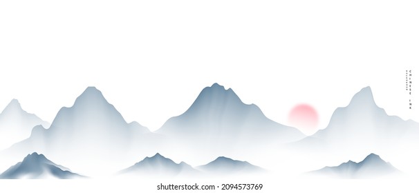 chinese new year 2022 chinese ink painting Beautiful high mountains with modern design.