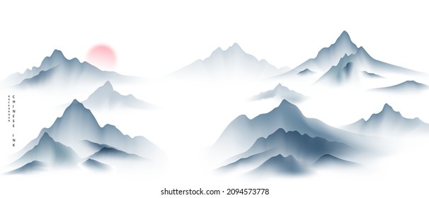 chinese new year 2022 chinese ink painting Beautiful high mountains with modern design.