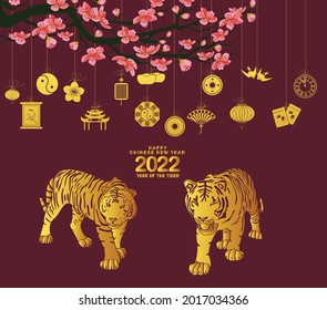 Chinese new year 2022 with lantern. Happy chinese new year 2022, year of the tiger