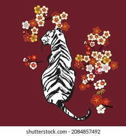 Chinese New Year 2022 modern art design Set for greeting card, poster, website banner with beautiful stately, noble tiger. symbol of the Year of Tiger