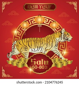 Chinese New Year 2022 Sale Banner Template. Vector Illustration