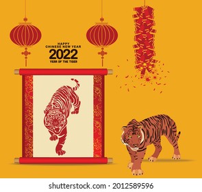 Chinese new year 2022. Set of design elements. Happy chinese new year 2028, year of the Tiger