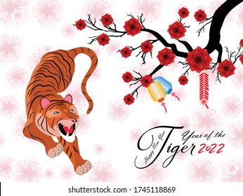 Chinese new year 2022 - year of the Tiger. Lunar New Year banner design template.  Zodiac sign. Abstract flower texture.  Horoscope symbol 2022 