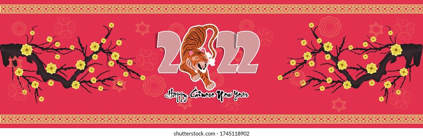 Chinese new year 2022 - year of the Tiger. Lunar New Year banner design template.  Zodiac sign. Abstract flower texture.  Horoscope symbol 2022 