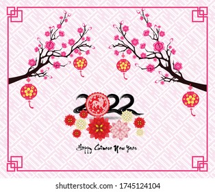Chinese new year 2022 - year of the Tiger. Lunar New Year banner design template.  Zodiac sign. Abstract flower texture.  Horoscope symbol 2022 