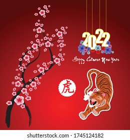 Chinese new year 2022 - year of the Tiger. Lunar New Year banner design template.  Zodiac sign. Abstract flower texture.  Horoscope symbol 2022 