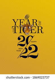 Chinese New Year 2022. Year of the Tiger. Lunar new year 2022. Chinese New Year seamless pattern, banner, greeting card. Vector illustration with black holiday label isolated on yellow background.