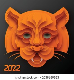 Chinese new year 2022 year of the tiger red and gold flower and asian elements paper cut with craft style on background.( translation : chinese new year 2022, year of tiger )

