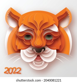 Chinese new year 2022 year of the tiger red and gold flower and asian elements paper cut with craft style on background.( translation : chinese new year 2022, year of tiger )
