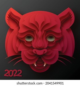 Chinese new year 2022 year of the tiger red and gold flower and asian elements paper cut with craft style on background.( translation : chinese new year 2022, year of tiger )
