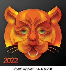 Chinese new year 2022 year of the tiger red and gold flower and asian elements paper cut with craft style on background.( translation : chinese new year 2022, year of tiger )