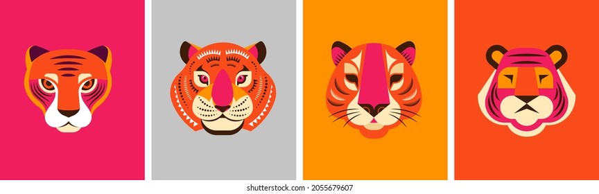 Chinese new year 2022 year of the tiger - Chinese zodiac symbol, Lunar new year concept, modern background design