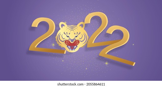 Chinese new year 2022 year of the tiger,  line art character, simple hand drawn asian elements with craft style on background.  (Chinese translation: Happy chinese new year 2022, year of tiger)