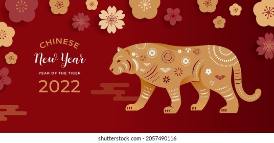 Chinese new year 2022 year of the tiger - Chinese zodiac symbol, Lunar new year concept, modern background design