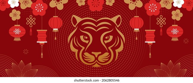 Chinese new year 2022 year of the tiger - Chinese zodiac symbol, Lunar new year concept, modern background design - Shutterstock ID 2062805546
