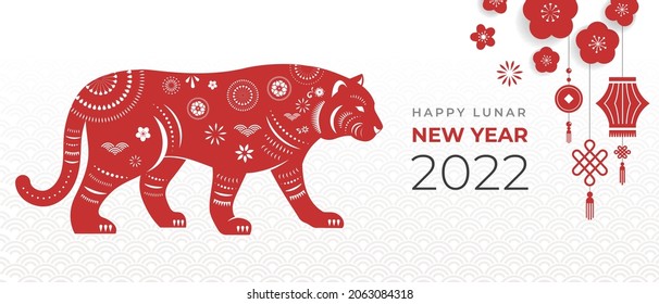 Chinese new year 2022 year of the tiger - Chinese zodiac symbol, Lunar new year concept, modern background design