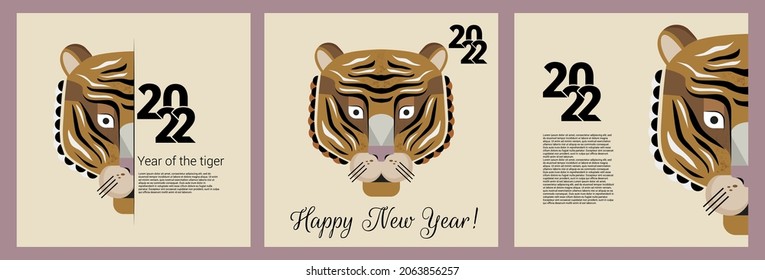 Chinese New Year 2022. The tiger - simbol of the year. Vector set of illustrations. Design for calendar, banner, card, banner. Trendy style for your design.