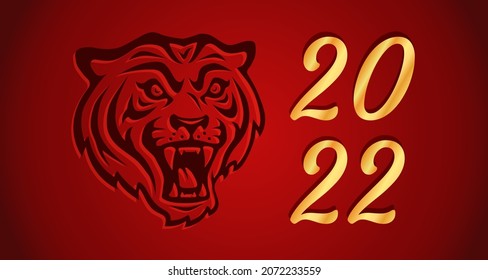 Chinese new year 2022 year of the tiger on red background. Vector poster with tiger head for Chinese new year. Symbol of 2022.