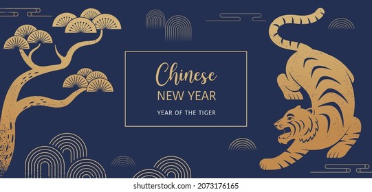 Chinese new year 2022 year of the tiger - Chinese zodiac symbol, Lunar new year concept, modern background design