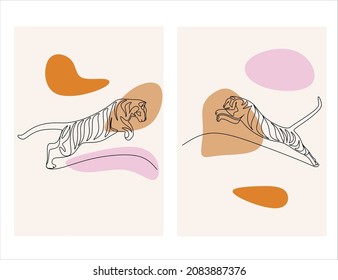 Chinese new year 2022 year of the tiger, line art character, simple hand drawn asian elements with craft style on background. (Chinese translation: Happy chinese new year 2022, year of tiger)