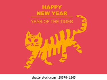 Chinese new year 2022 year of the tiger, Chinese zodiac symbol, Chinese text says "Happy new year, year of tiger"