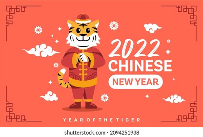 Chinese New Year 2022 . Year of the tiger. with cartoon cute tiger