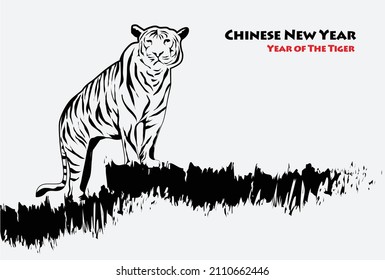 Chinese new year 2022 year of the tiger - Lunar new year concept, modern background design,  Chinese zodiac symbol, silhouette tiger 