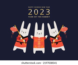 Chinese New Year 2023 banner design. Happy Chinese new year. Traditional design. Year of the rabbit. Happy new year