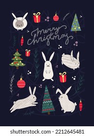 Chinese New Year 2023 banner design. Christmas hand-drawn banner. Traditional design. Year of the rabbit. Happy new year