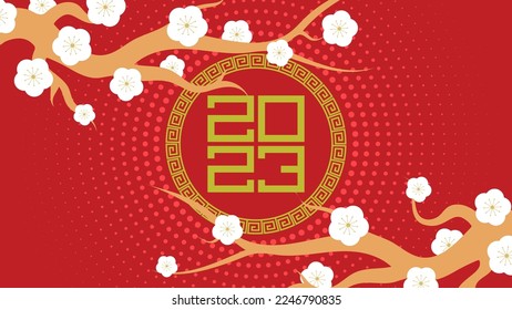 Chinese New Year 2023 banner. Vector retro background