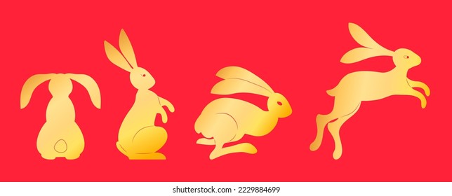 Chinese New Year 2023. Collection of Christmas bunnies. Symbol of new year according to eastern Asia calendar hare vector for poster, banner, web.