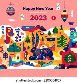 Chinese New Year 2023 design concept. Year of rabbit. Symbol of 2023 year a black rabbit. Lunar New Year