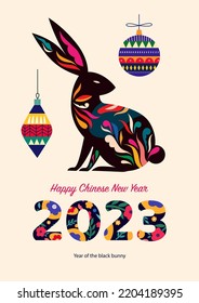 Chinese New Year 2023 design concept. Year of rabbit. Symbol of 2023 year a black rabbit. Lunar New Year