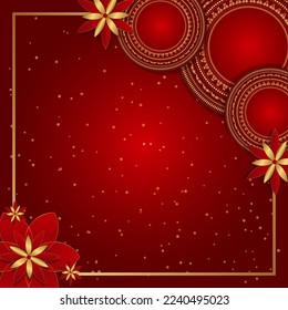 The Chinese new year 2023 design template with red lanterns and clouds on the Light background.