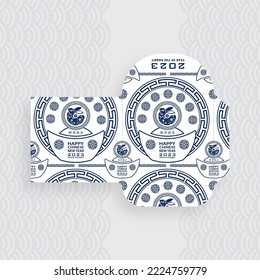 Chinese new year 2023 lucky blue envelope money packet on color background for the year of the Rabbit (Translation : happy Chinese new year 2023, year of the Rabbit)