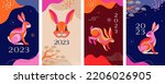 Chinese new year 2023 year of the rabbit - Story template designs. Chinese zodiac symbol, Lunar new year concept, colorful modern background design