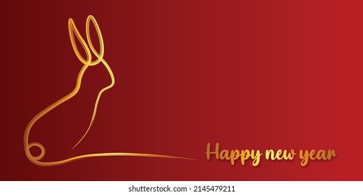 Chinese New Year 2023, year of the rabbit, red and gold line art characters, simple hand drawn Asian elements with craft (Chinese translation: Happy Chinese New Year 2023, year of the rabbit).