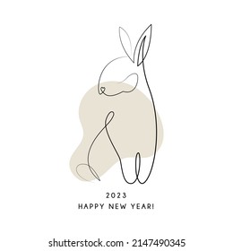 Chinese new year 2023 of the rabbit, one line art character, vector simple hand drawn asian elements. Happy chinese new year 2023.