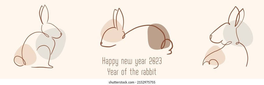 Chinese New Year 2023, the year of the rabbit, red and gold line art characters, simple hand-drawn Asian elements with craft (Chinese translation: Happy Chinese New Year 2023, year of the rabbit).