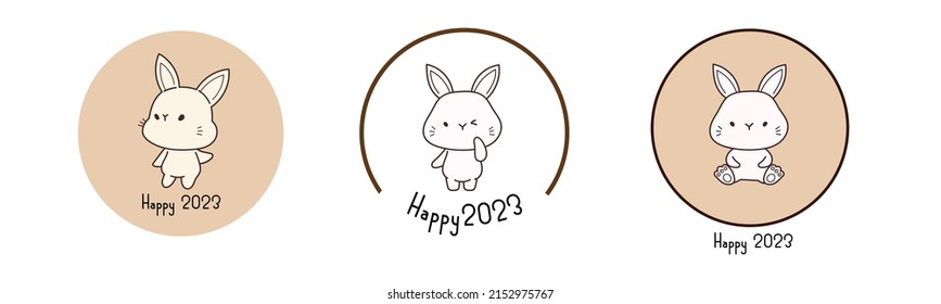 Chinese New Year 2023, the year of the rabbit, red and gold line art characters, simple hand-drawn Asian elements with craft (Chinese translation: Happy Chinese New Year 2023, year of the rabbit).