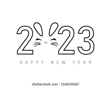 Chinese new year. 2023 New year. Rabbit horoscope sign. 2023 design. New year symbol. 2023 logo design. Chinese horoscope rabbit with 2023. Flat minimalism vector illustration. Rabbit horoscope sign