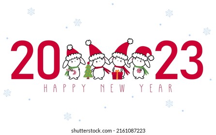 Chinese New Year. 2023 New Year. Rabbit Horoscope Sign. 2023 Design. New Year Symbol. 2023 Cute Design. Chinese Horoscope Rabbit With Santa Hat 2023. Flat Minimalism Vector Illustration. Rabbits