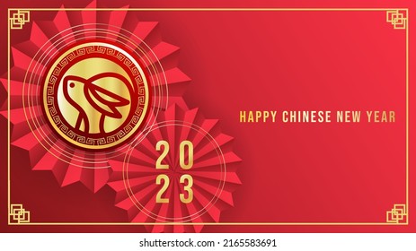 Chinese new year 2023 , year of the rabbit and Asian elements on red background, for online content, illustration Vector EPS 10
