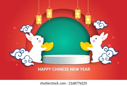 Chinese new year 2023 year of the rabbit banner in paper cut style.