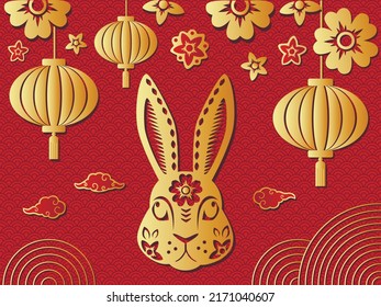 Chinese new year 2023 year of the Rabbit - Chinese zodiac symbol, Lunar new year concept, modern background design