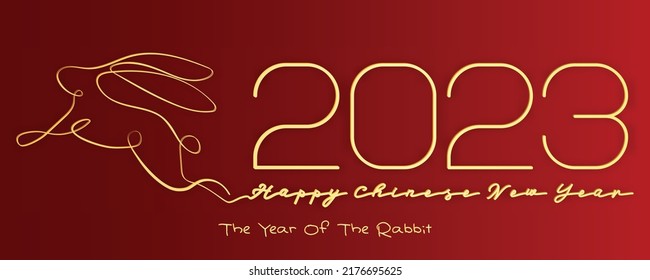 Chinese New Year 2023, the year of the rabbit, red and gold line art characters, simple hand-drawn Asian elements with craft (Chinese translation: Happy Chinese New Year 2023, year of the rabbit).