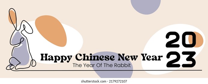 Chinese New Year 2023, the year of the rabbit, red and gold line art characters, simple hand-drawn Asian elements with craft (Chinese translation: Happy Chinese New Year 2023, year of the rabbit).