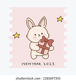 Chinese New Year 2023, the year of the rabbit, red and gold line art characters, simple hand-drawn Asian elements with craft (Chinese translation: Happy Chinese New Year 2023, year of the rabbit).