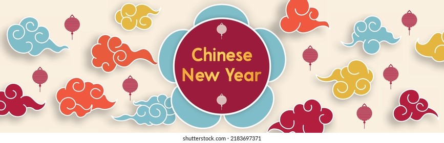 Chinese New Year 2023, the year of the rabbit, red and gold line art characters, simple hand-drawn Asian elements with craft (Chinese translation: Happy Chinese New Year 2023, year of the rabbit).
